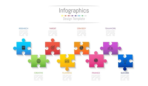 Infografische Gestaltungselemente für Ihre Geschäftsdaten mit 8 Optionen, Teilen, Schritten, Timelines oder Prozessen. Puzzle-Konzept, Vektorillustration. — Stockvektor