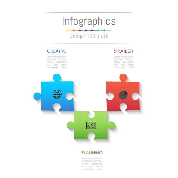 Infografische Gestaltungselemente für Ihre Geschäftsdaten mit 3 Optionen, Teilen, Schritten, Timelines oder Prozessen. Puzzle-Konzept, Vektorillustration. — Stockvektor