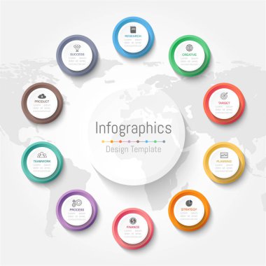 Infographic tasarım öğeleri iş verilerinizi 10 seçenekleri, parçalar, adımları, zaman çizelgeleri veya işlemler ile için. Vektör çizim. Nasa tarafından döşenmiş bu görüntü Dünya Haritası