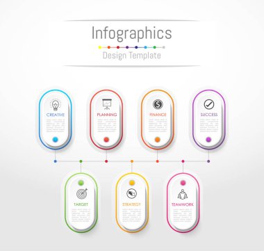 Infographic tasarım öğeleri iş verilerinizi 7 seçenekleri, parçalar, adımları, zaman çizelgeleri veya işlemleri ile için. Vektör çizim.