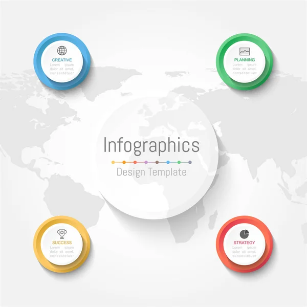 Infographic designelement för dina affärsdata med 4 alternativ, delar, steg, tidslinjer eller processer. Vektorillustration. Världskarta över denna bild från Nasa — Stock vektor