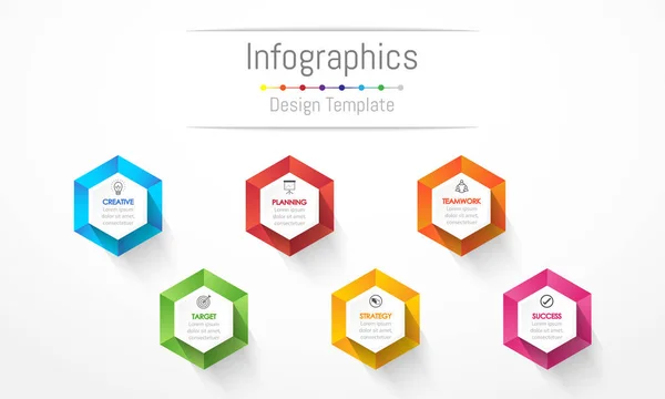 Infographic designelement för dina affärsdata med 6 alternativ, delar, steg, tidslinjer eller processer. Vektorillustration. — Stock vektor