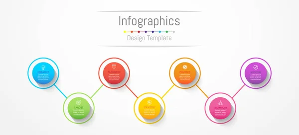 Инфографические элементы дизайна для бизнес-данных с 7 опциями, деталями, шагами, сроками или процессами. Векторная миграция . — стоковый вектор