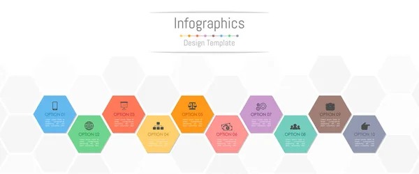 Infografische Gestaltungselemente für Ihre Geschäftsdaten mit 10 Optionen, Teilen, Schritten, Timelines oder Prozessen. Vektorillustration. — Stockvektor