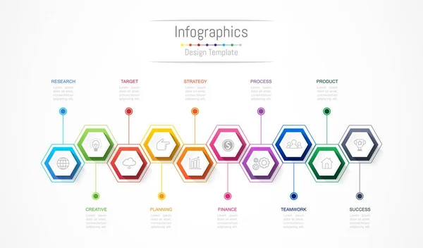 Infographic tasarım öğeleri iş verilerinizi 10 seçenekleri, parçalar, adımları, zaman çizelgeleri veya işlemler ile için. Vektör çizim.