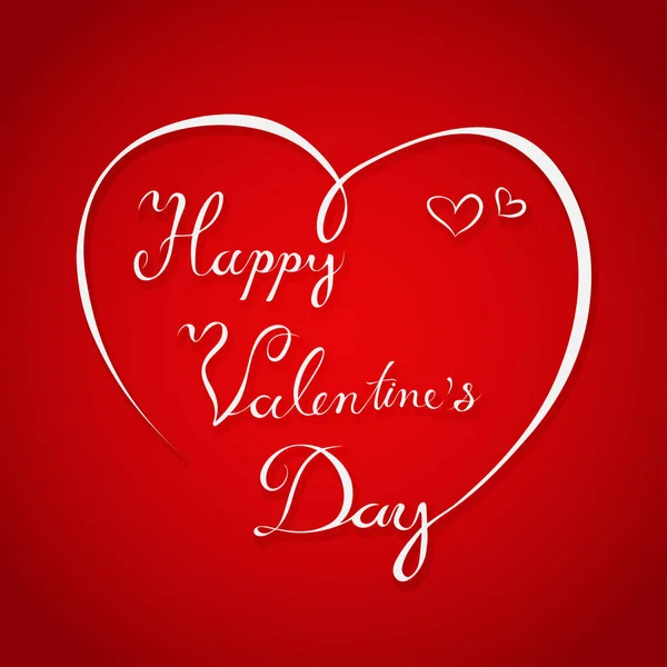 Caligrafia branca manuscrita texto Feliz Dia dos Namorados letras com coração sobre fundo vermelho, ilustração vetorial . — Vetor de Stock