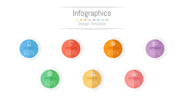 Éléments de conception d'infographie pour vos données d'entreprise avec 7 options, pièces, étapes, calendriers ou processus. Illustration vectorielle . — Image vectorielle