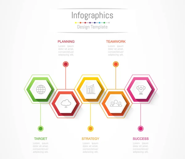 Infografika elementów projektu do danych biznesowych z 5 Opcje, części, kroki, osi czasu lub procesów. Ilustracja wektorowa. — Wektor stockowy