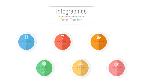 Elementos de design infográfico para seus dados de negócios com 6 opções, peças, etapas, cronogramas ou processos. Ilustração vetorial . — Vetor de Stock