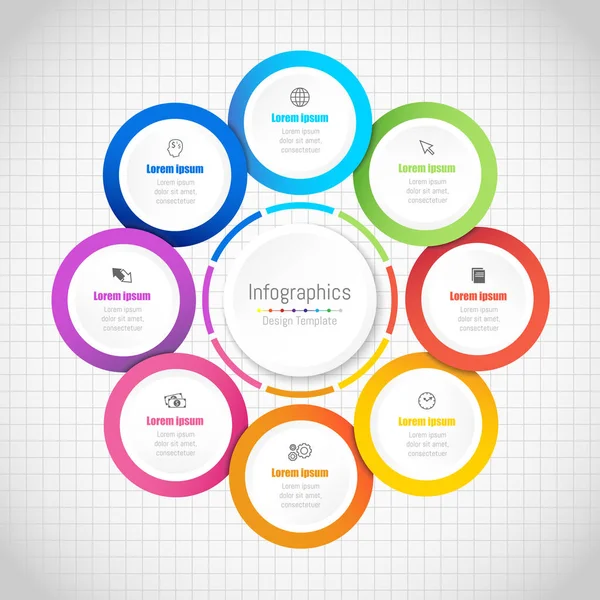 Elementos de diseño infográfico para sus datos empresariales con 8 opciones, piezas, pasos, líneas de tiempo o procesos. Ilustración vectorial . — Archivo Imágenes Vectoriales