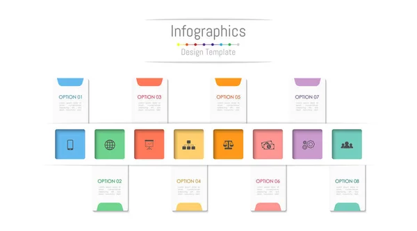 Elementos de diseño infográfico para sus datos empresariales con 8 opciones, piezas, pasos, líneas de tiempo o procesos. Ilustración vectorial . — Archivo Imágenes Vectoriales