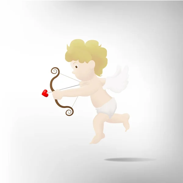 Amour bebê cupido, símbolo antigo mitologia ângulo segurando arco e flecha isolada no fundo branco com sombra para decorar no dia dos namorados, ilustração vetorial . — Vetor de Stock