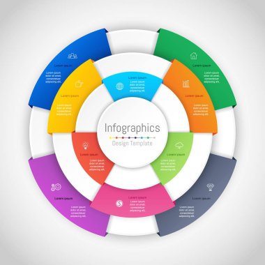 Infographic tasarım öğeleri iş verilerinizi 10 seçenekleri, parçalar, adımları, zaman çizelgeleri veya işlemler ile için. Vektör çizim.
