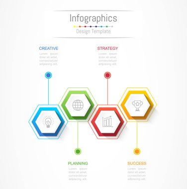 Infographic tasarım öğeleri iş verilerinizi 4 seçenekleri, parçalar, adımları, zaman çizelgeleri veya işlemler ile için. Vektör çizim.