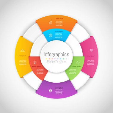 Infographic tasarım öğeleri iş verilerinizi 7 seçenekleri, parçalar, adımları, zaman çizelgeleri veya işlemleri ile için. Vektör çizim.