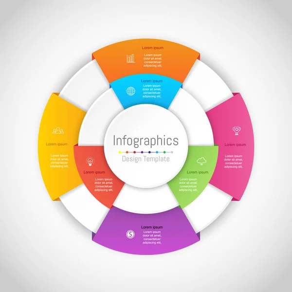 Elementos de diseño infográfico para sus datos empresariales con 7 opciones, piezas, pasos, líneas de tiempo o procesos. Ilustración vectorial . — Archivo Imágenes Vectoriales