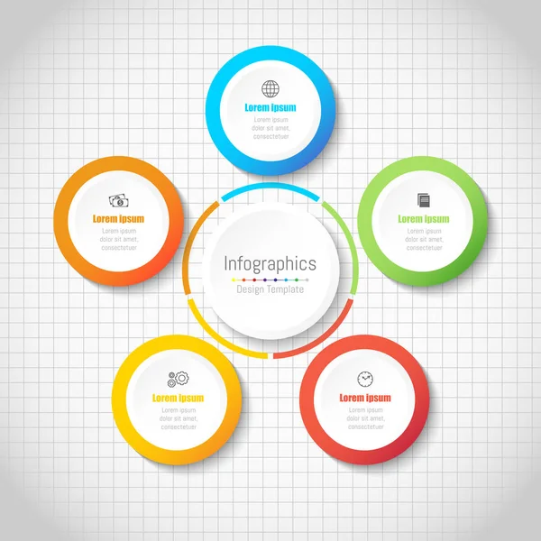 Elementos de design infográfico para seus dados de negócios com 5 opções, peças, etapas, cronogramas ou processos. Ilustração vetorial . — Vetor de Stock