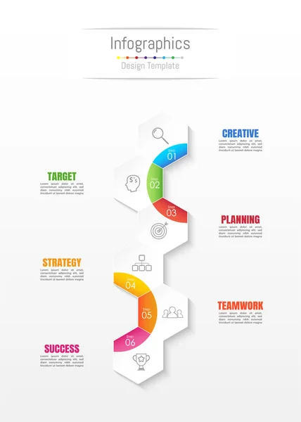 Infografische Gestaltungselemente für Ihre Geschäftsdaten mit 6 Optionen, Teilen, Schritten, Timelines oder Prozessen. Vektorillustration. — Stockvektor