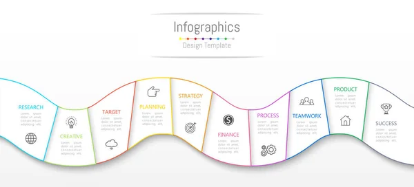 Infographic στοιχεία σχεδίασης για τα δεδομένα σας επιχείρηση με 10 επιλογές, τμήματα, βήματα, χρονοδιαγράμματα ή διαδικασίες. Εικονογράφηση διάνυσμα. — Διανυσματικό Αρχείο