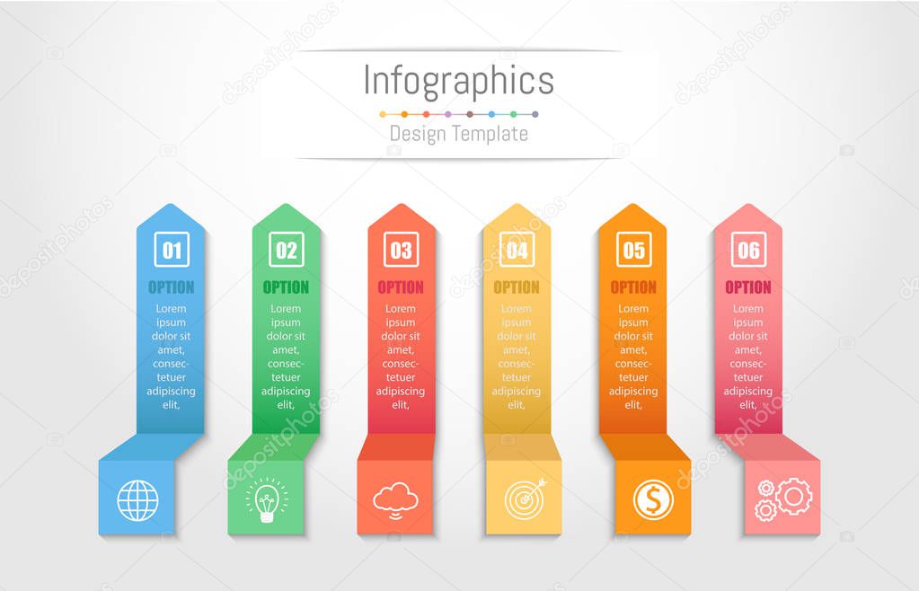 Infographic design elements for your business data with 6 options, parts, steps, timelines or processes. Vector Illustration.