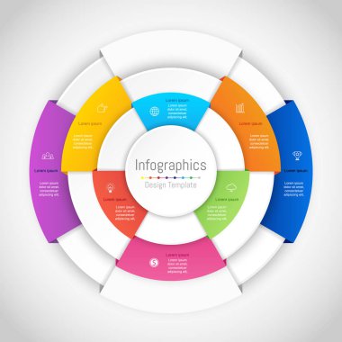 Infographic tasarım öğeleri iş verilerinizi 8 seçenekleri, parçalar, adımları, zaman çizelgeleri veya işlemler ile için. Vektör çizim.