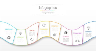 Infographic tasarım öğeleri iş verilerinizi 8 seçenekleri, parçalar, adımları, zaman çizelgeleri veya işlemler ile için. Vektör çizim.