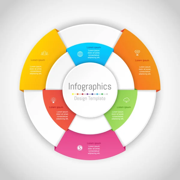 Инфографические элементы дизайна для бизнес-данных с 6 опциями, деталями, шагами, сроками или процессами. Векторная миграция . — стоковый вектор