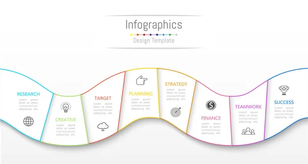 Infografische Gestaltungselemente für Ihre Geschäftsdaten mit 8 Optionen, Teilen, Schritten, Timelines oder Prozessen. Vektorillustration. — Stockvektor