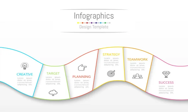 Éléments de conception d'infographie pour vos données d'entreprise avec 6 options, pièces, étapes, calendriers ou processus. Illustration vectorielle . — Image vectorielle