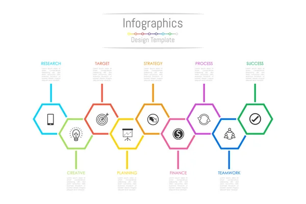 Elemente de design infografic pentru datele dvs. de afaceri cu 9 opțiuni, piese, pași, linii temporale sau procese. Vector Illustration . — Vector de stoc
