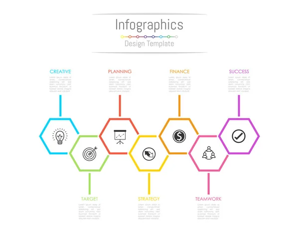 Infographic design elemek az üzleti adatok 7 beállítások, alkatrészek, lépések, ütemtervek vagy folyamatok. Vektoros illusztráció. — Stock Vector