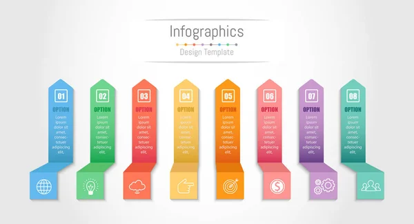 Éléments de conception d'infographie pour vos données d'entreprise avec 8 options, pièces, étapes, calendriers ou processus. Illustration vectorielle . — Image vectorielle