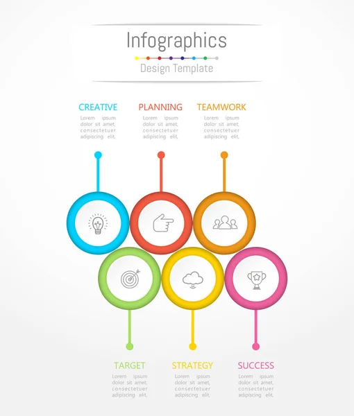 Elementos de diseño infográfico para sus datos empresariales con 6 opciones, piezas, pasos, líneas de tiempo o procesos. Ilustración vectorial . — Vector de stock