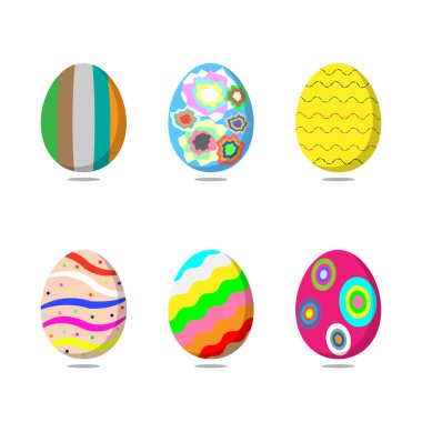 Beyaz arka plan üzerinde renkli Paskalya yumurtaları kümesi. Vektör çizim