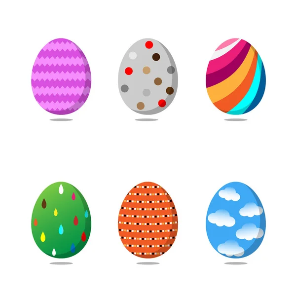 Conjunto de coloridos huevos de Pascua sobre fondo blanco. Ilustración vectorial — Vector de stock