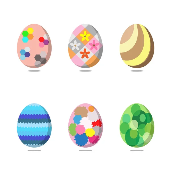 Conjunto de coloridos huevos de Pascua sobre fondo blanco. Ilustración vectorial — Vector de stock