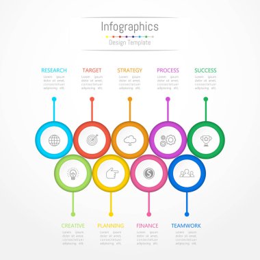 Infographic tasarım öğeleri iş verilerinizi 9 seçenekleri, parçalar, adımları, zaman çizelgeleri veya işlemler ile için. Vektör çizim.