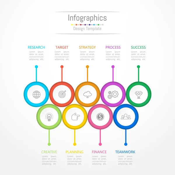 Infografische Gestaltungselemente für Ihre Geschäftsdaten mit 9 Optionen, Teilen, Schritten, Timelines oder Prozessen. Vektorillustration. — Stockvektor