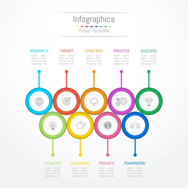 Infographic design elemek az üzleti adatok 9 lehetőségek, alkatrészek, lépések, ütemtervek vagy folyamatok. Vektoros illusztráció. — Stock Vector