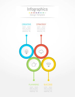 Infographic tasarım öğeleri iş verilerinizi 4 seçenekleri, parçalar, adımları, zaman çizelgeleri veya işlemler ile için. Vektör çizim.