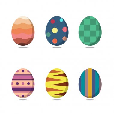 Beyaz arka plan üzerinde renkli Paskalya yumurtaları kümesi. Vektör çizim