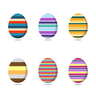 Beyaz arka plan üzerinde renkli Paskalya yumurtaları kümesi. Vektör çizim