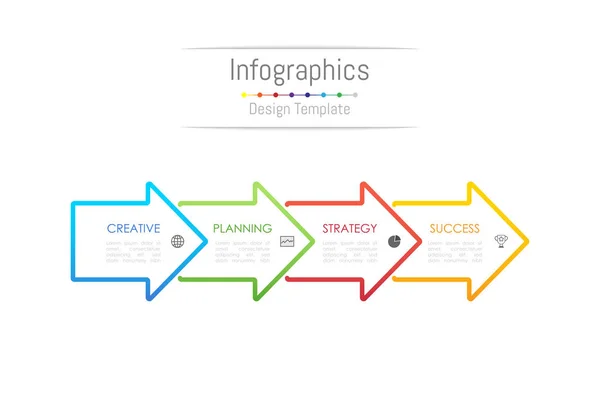 Infografische Gestaltungselemente für Ihre Geschäftsdaten mit 4 Optionen, Teilen, Schritten, Timelines oder Prozessen. Pfeilzeichenkonzept, Vektorillustration. — Stockvektor