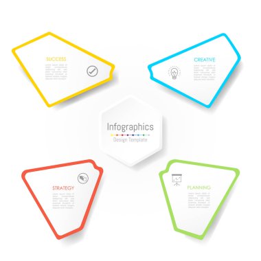 Infographic tasarım öğeleri iş verilerinizi 4 seçenekleri, parçalar, adımları, zaman çizelgeleri veya işlemler ile için. Vektör çizim.