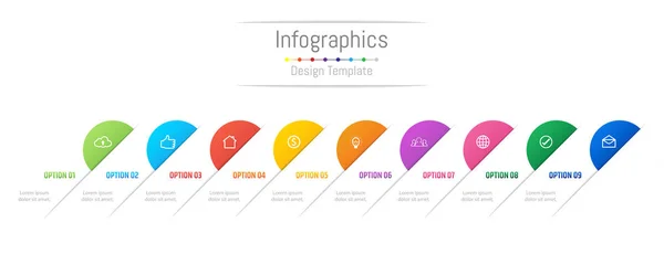 Éléments de conception d'infographie pour vos données d'entreprise avec 9 options, pièces, étapes, calendriers ou processus. Illustration vectorielle . — Image vectorielle