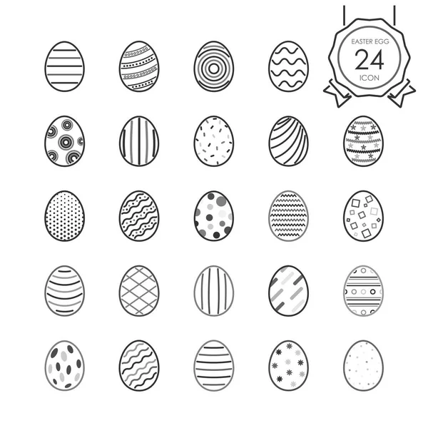 Conjunto de ícones de linha de ovos monocromáticos de Páscoa para férias em fundo branco. Ilustração vetorial — Vetor de Stock