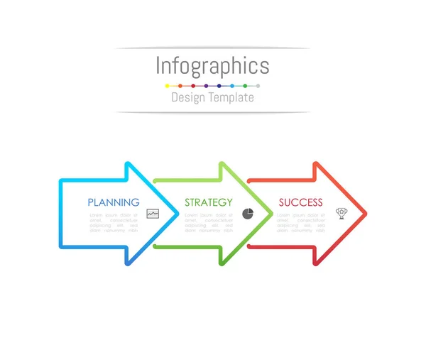 Éléments de conception d'infographie pour vos données d'entreprise avec 3 options, pièces, étapes, calendriers ou processus. Concept de signe fléché, Illustration vectorielle . — Image vectorielle