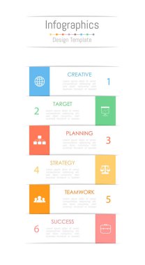 Infographic tasarım öğeleri iş verilerinizi 6 seçenekleri, parçalar, adımları, zaman çizelgeleri veya işlemler ile için. Vektör çizim.