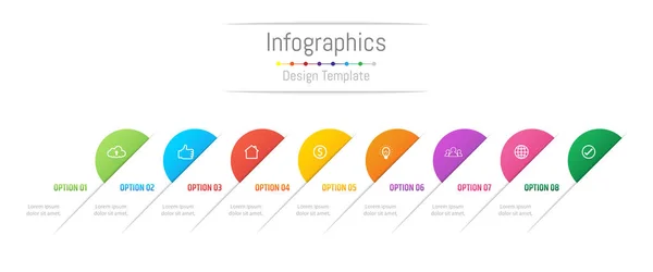 Infografische Gestaltungselemente für Ihre Geschäftsdaten mit 8 Optionen, Teilen, Schritten, Timelines oder Prozessen. Vektorillustration. — Stockvektor