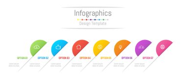 Infographic tasarım öğeleri iş verilerinizi 7 seçenekleri, parçalar, adımları, zaman çizelgeleri veya işlemleri ile için. Vektör çizim.